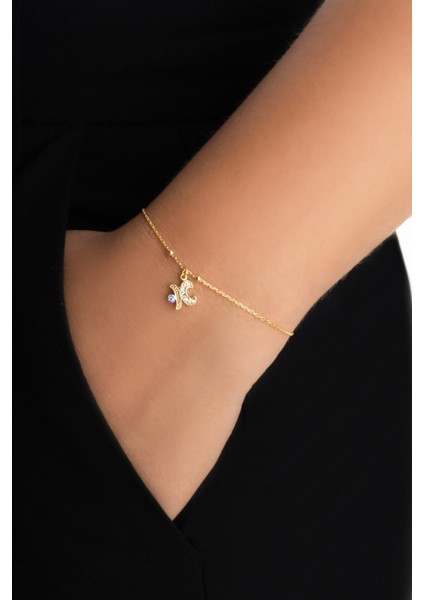 K Harfi 18 Ayar Sarı Altın Kaplama 19 cm Gümüş Nazar Bileklik fiyatları