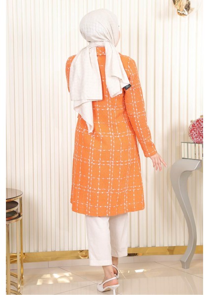 Düğmeli Geniş Yaka Kaşe Kaban Turuncu 19177 fırsatları