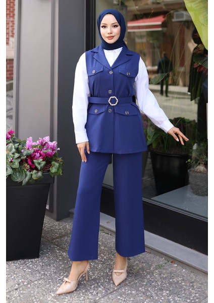 Süs Cep Detaylı Yelekli Takım Indigo MSW19249 modelleri