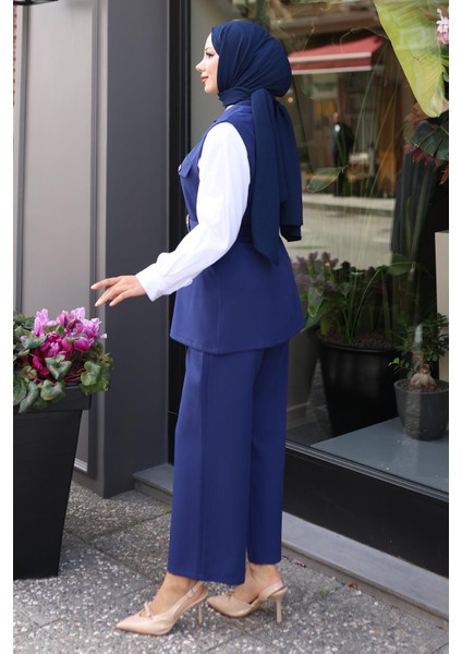 Süs Cep Detaylı Yelekli Takım Indigo MSW19249 fırsatları