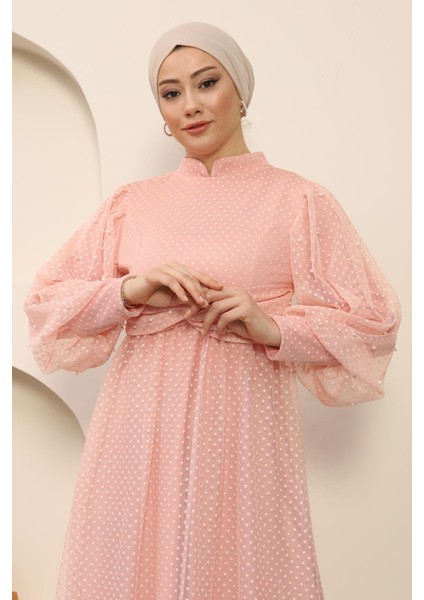 Inci Detaylı Tül Abiye Pudra MSW12238 fiyatları