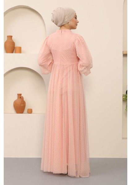 Inci Detaylı Tül Abiye Pudra MSW12238 indirimleri