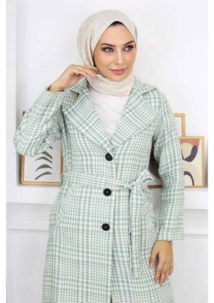 Ekoseli Şanel Kaşe Kaban Mint 19137 fiyatları