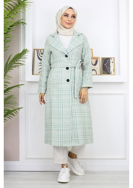 Ekoseli Şanel Kaşe Kaban Mint 19137 modelleri