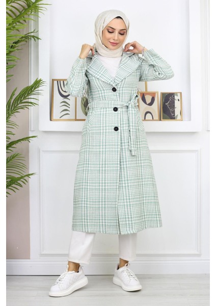 Ekoseli Şanel Kaşe Kaban Mint 19137 fırsatları