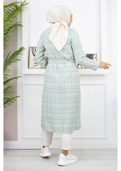 Ekoseli Şanel Kaşe Kaban Mint 19137 indirimleri