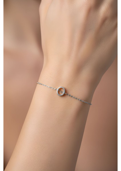 O Harfi 18 Ayar Beyaz Altın Kaplama 18 cm Gümüş Bileklik