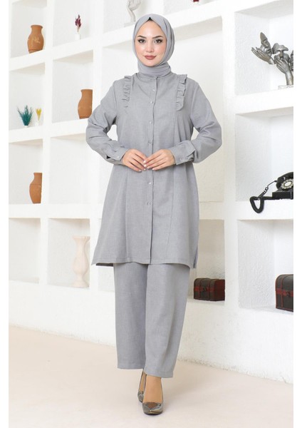 Fırfır Detaylı Takım Gri MSW19224