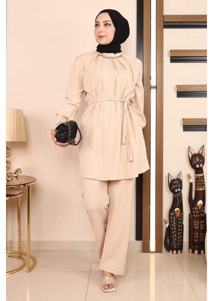 Zincir Detaylı Takım Bej MSW19140