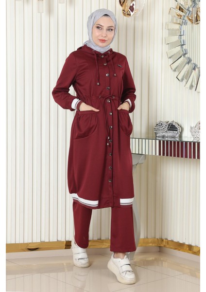Kapşonlu Ribanalı Takım Bordo MSW19196