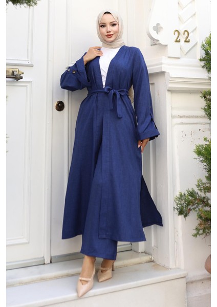 Apolet Detaylı Kimono Takım Indigo 19253