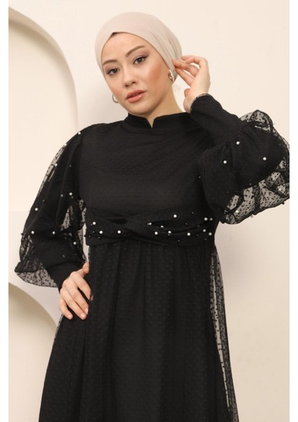 Inci Detaylı Tül Abiye Siyah MSW12238 fiyatları
