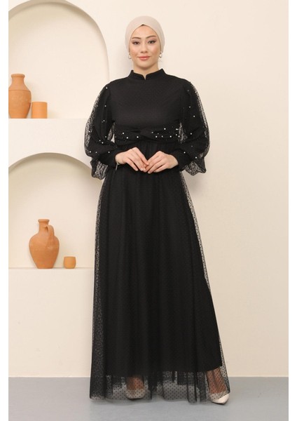 Inci Detaylı Tül Abiye Siyah MSW12238 modelleri