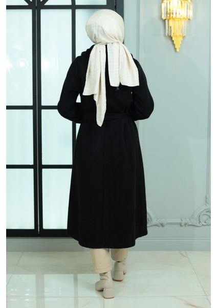 Kürk Detaylı Kaşe Kaban Siyah 19175 fırsatları