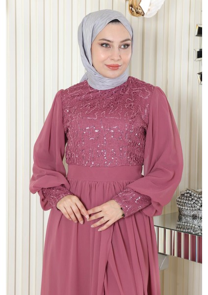 Pulpayetli Şifon Takım Gül Kurusu MSW19190 fiyatları