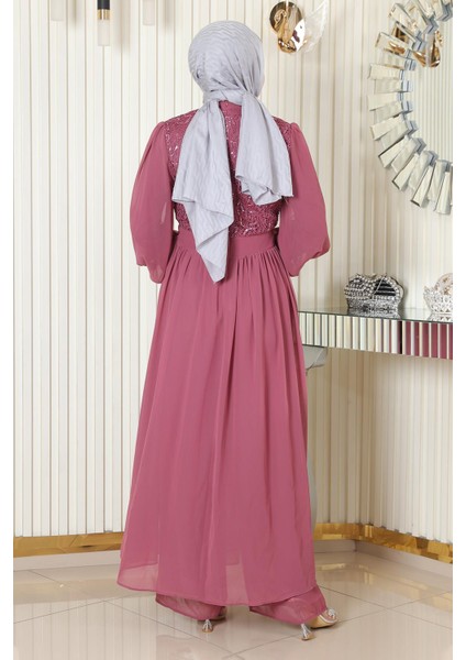 Pulpayetli Şifon Takım Gül Kurusu MSW19190 fırsatları