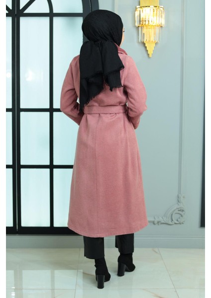 Kürk Detaylı Kaşe Kaban Gül Kurusu 19175 fırsatları