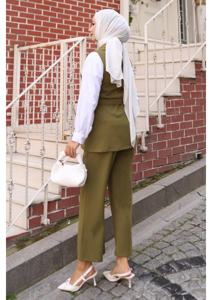 Süs Cep Detaylı Yelekli Takım Haki MSW19249 fırsatları