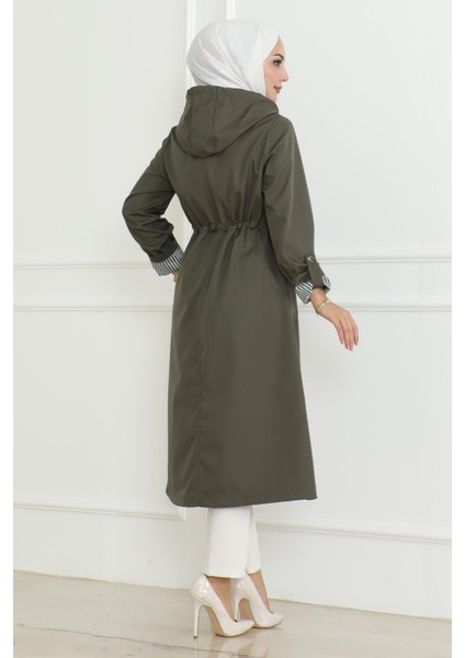 Kapşonlu Fermuarlı Trençkot Haki 19205 fırsatları