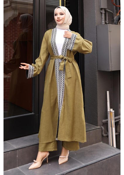 Etnik Desenli Kimono Takım Haki MSW19251 modelleri