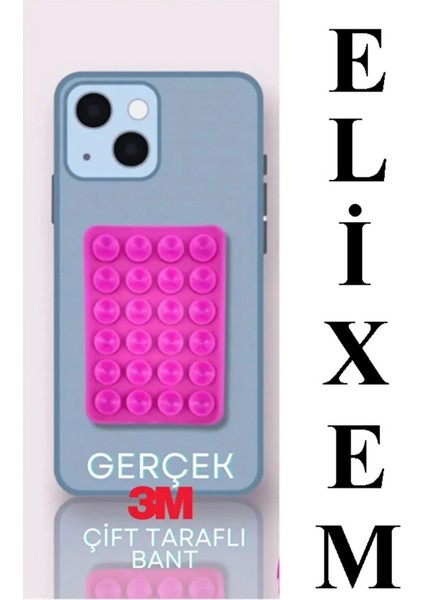 Silikon Vakumlu Telefon Tutacağı 24 Vantuzlu 1 Paket Çift Taraflı Yapışkanlı Cep Telefonu Tutucu Pembe