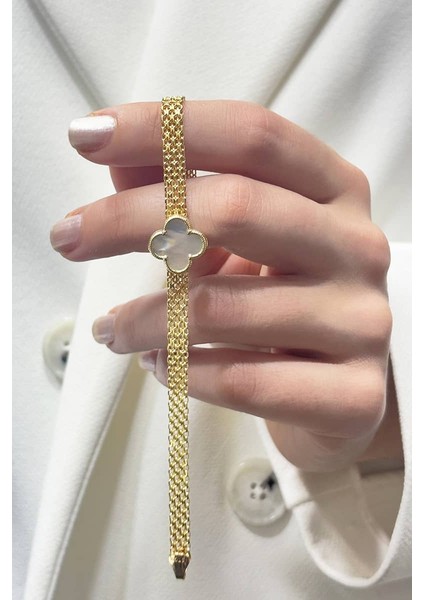 14 Ayar Altın Büyük Yonca Bismark Bileklik fırsatları