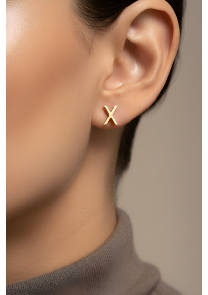 x Harfi 18 Ayar Sarı Altın Kaplama Gümüş Tek Küpe fiyatları