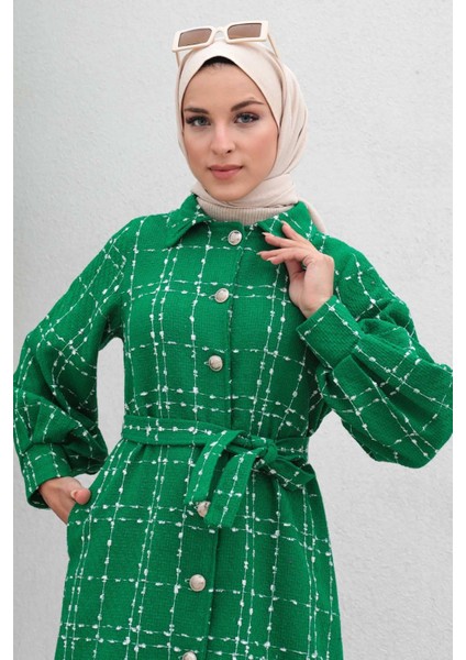 Düğmeli Kaşe Kaban Yeşil 19600 fiyatları