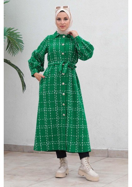 Düğmeli Kaşe Kaban Yeşil 19600 modelleri