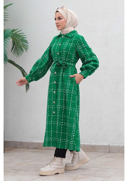 Düğmeli Kaşe Kaban Yeşil 19600 fırsatları