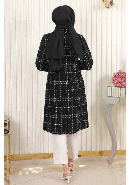 Düğmeli Geniş Yaka Kaşe Kaban Siyah 19177 fırsatları