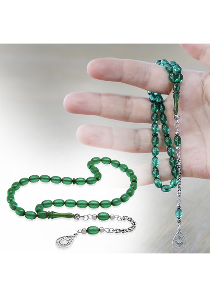 Kararmaz Metal Su Damlası Ayyıldız Püsküllü Kapsül Kesim Yeşil Ateş Kehribar Tesbih fiyatları