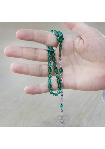 Kararmaz Metal Su Damlası Ayyıldız Püsküllü Kapsül Kesim Yeşil Ateş Kehribar Tesbih modelleri