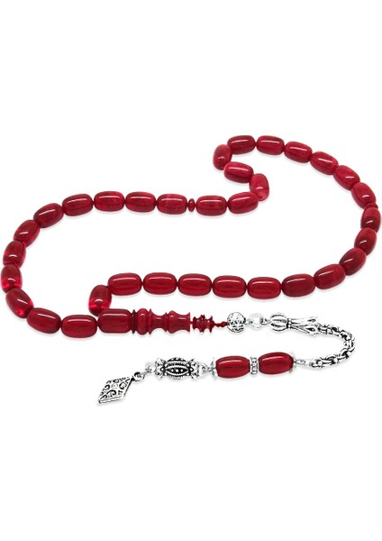 Kararmaz Metal Arnavut Püsküllü Imamesi Işçilikli Özel Kesim Hareli Kırmızı Ateş Kehribar Tesbih