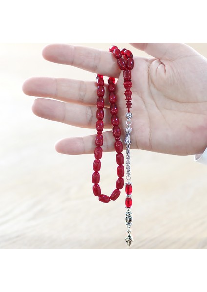 Kararmaz Metal Arnavut Püsküllü Imamesi Işçilikli Özel Kesim Hareli Kırmızı Ateş Kehribar Tesbih modelleri