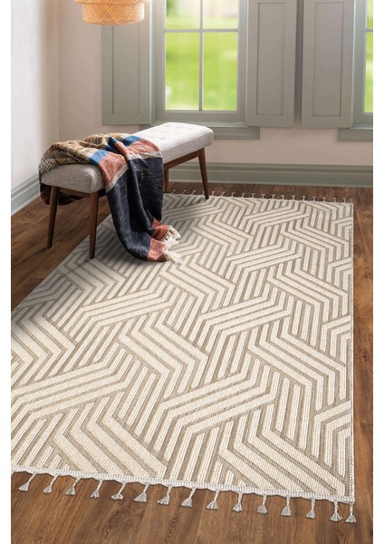 Fez 3001 Bej Halı Iskandinav Bukle Dokuma Serisi Salon Oturma Yatak Odası Yolluk Kesme Halısı