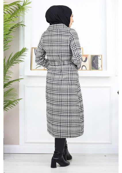 Ekoseli Şanel Kaşe Kaban Siyah 19137 indirimleri