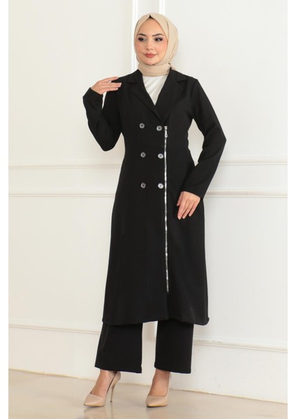 Düğme Detaylı Fermuarlı Takım Siyah MSW19219