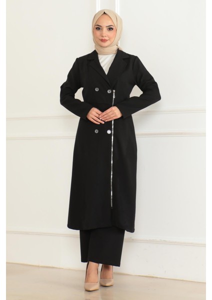 Düğme Detaylı Fermuarlı Takım Siyah MSW19219 modelleri