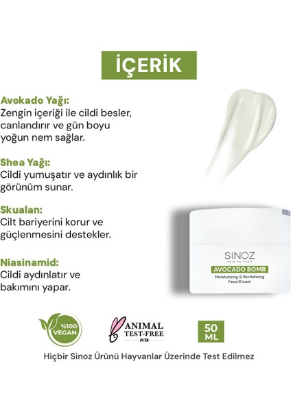 Avokado Bomb Canlandırıcı Nemlendirici Yüz Bakım Kremi 50 ml modelleri