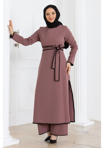 Çoban Dikişli Kemerli Takım Gül Kurusu MSW19365 modelleri