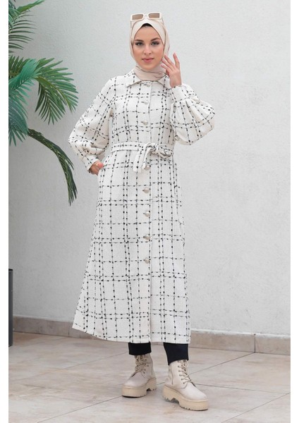 Düğmeli Kaşe Kaban Beyaz 19600