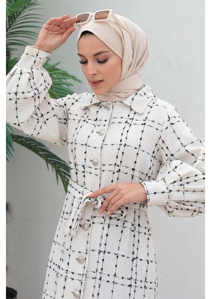 Düğmeli Kaşe Kaban Beyaz 19600 fiyatları