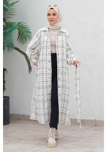 Düğmeli Kaşe Kaban Beyaz 19600 modelleri