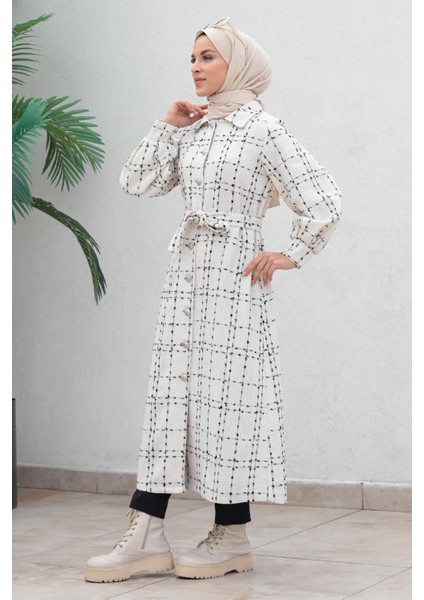 Düğmeli Kaşe Kaban Beyaz 19600 fırsatları