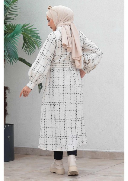 Düğmeli Kaşe Kaban Beyaz 19600 indirimleri