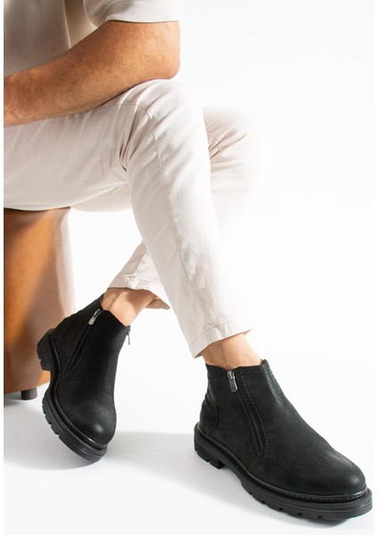 Erkek Siyah Bağcıksız-Fermuarlı Hakiki Deri-Kürklü Kışlık Bot modelleri