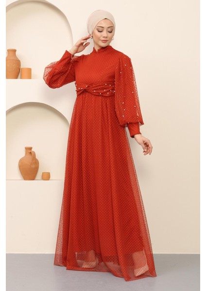 Inci Detaylı Tül Abiye Kiremit MSW12238 fırsatları