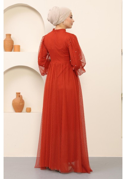 Inci Detaylı Tül Abiye Kiremit MSW12238 indirimleri