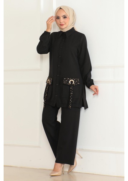 Cep Detaylı Takım Siyah 19229